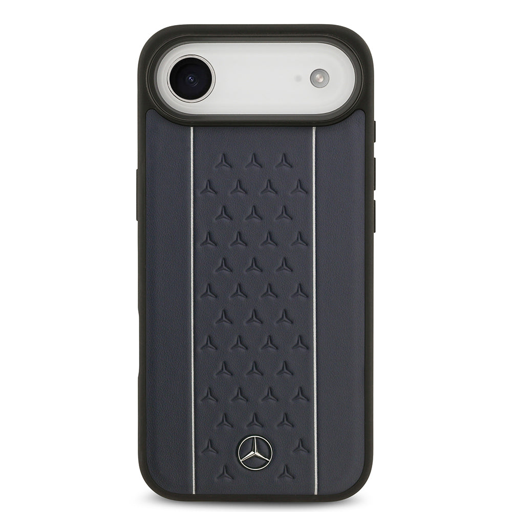 iPhone 17 Air Kılıf Mercedes Benz Orjinal Lisanslı M-safe Şarj Özellikli Şeritli Yıldız Desenli Metal Logolu Deri Kılıf