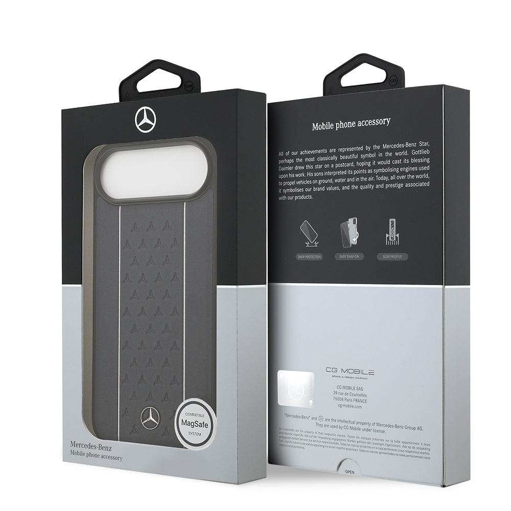 iPhone 17 Air Kılıf Mercedes Benz Orjinal Lisanslı M-safe Şarj Özellikli Şeritli Yıldız Desenli Metal Logolu Deri Kılıf