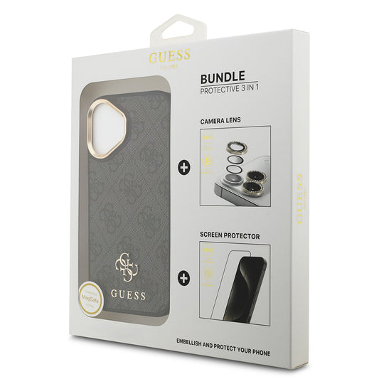 iPhone 17 Guess Orjinal Lisanslı 4G ve Yazı Logolu Kılıf + Ekran Koruyucu + Lens Koruyucu 3in1 Aksesuar Seti