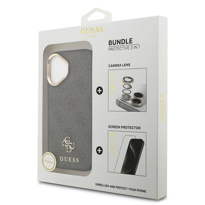 iPhone 17 Guess Orjinal Lisanslı 4G ve Yazı Logolu Kılıf + Ekran Koruyucu + Lens Koruyucu 3in1 Aksesuar Seti