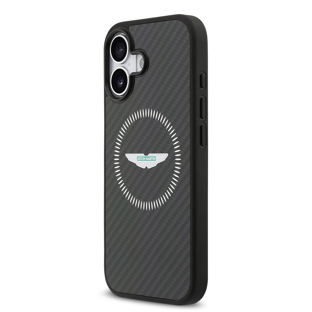 iPhone 17 Kılıf Aston Martin Orjinal Lisanslı M-safe Şarj Özellikli Karbon Fiber Kevlar Kılıf
