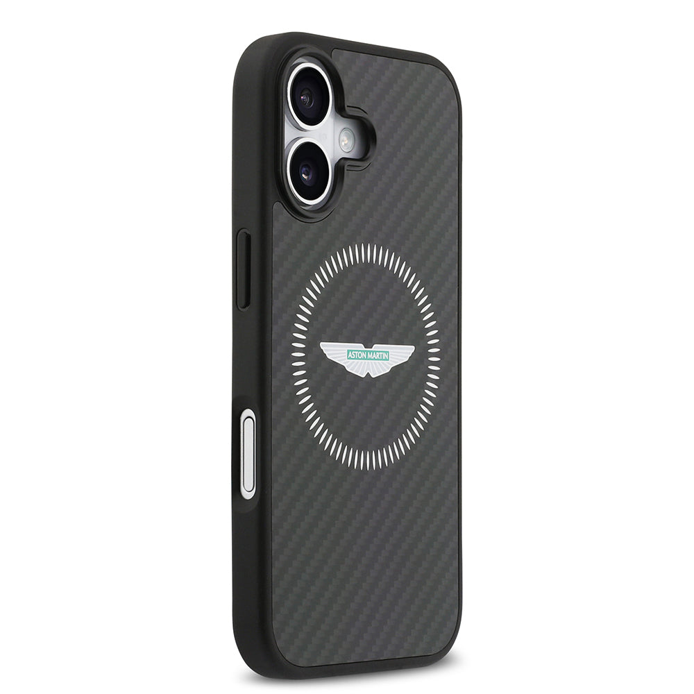 iPhone 17 Kılıf Aston Martin Orjinal Lisanslı M-safe Şarj Özellikli Karbon Fiber Kevlar Kılıf