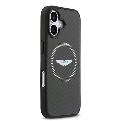 iPhone 17 Kılıf Aston Martin Orjinal Lisanslı M-safe Şarj Özellikli Karbon Fiber Kevlar Kılıf