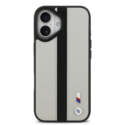 iPhone 17 Kılıf BMW Orjinal Lisanslı M-safe Şarj Özellikli Deri Arka Yüzey Metal Logolu Delikli Şerit Tasarımlı Kılıf
