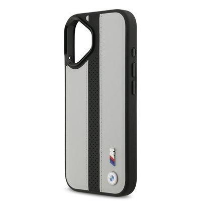 Apple iPhone 17 Kılıf BMW Orjinal Lisanslı M-safe Şarj Özellikli Deri Arka Yüzey Metal Logolu Delikli Şerit Tasarımlı Kapak Lacivert