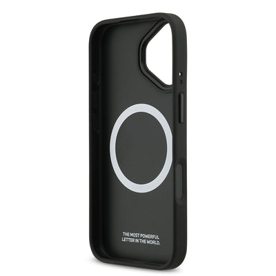 Apple iPhone 17 Kılıf BMW Orjinal Lisanslı M-safe Şarj Özellikli Deri Arka Yüzey Metal Logolu Delikli Şerit Tasarımlı Kapak Lacivert