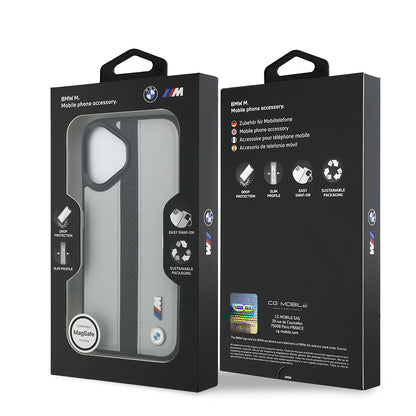 iPhone 17 Kılıf BMW Orjinal Lisanslı M-safe Şarj Özellikli Deri Arka Yüzey Metal Logolu Delikli Şerit Tasarımlı Kılıf