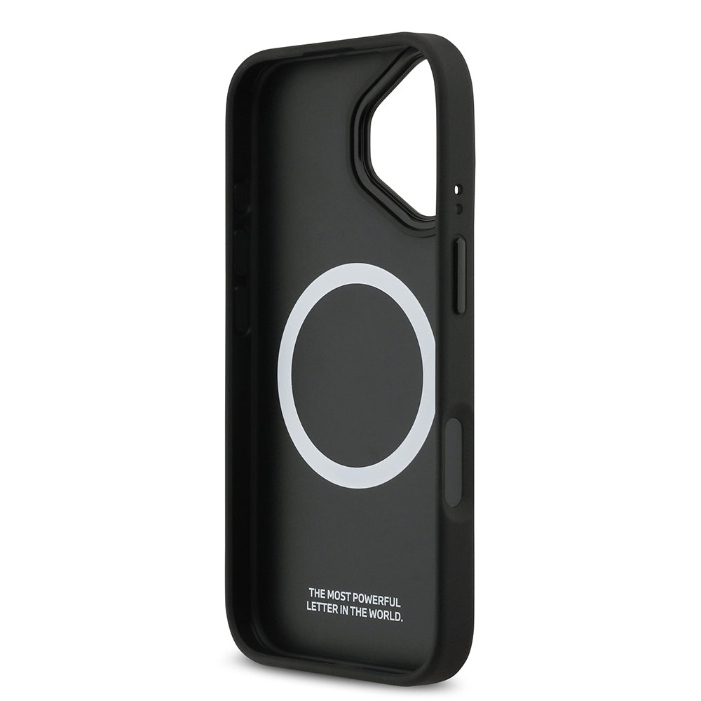 iPhone 17 Kılıf BMW Orjinal Lisanslı M-safe Şarj Özellikli Deri Arka Yüzey Metal Logolu Delikli Şerit Tasarımlı Kılıf