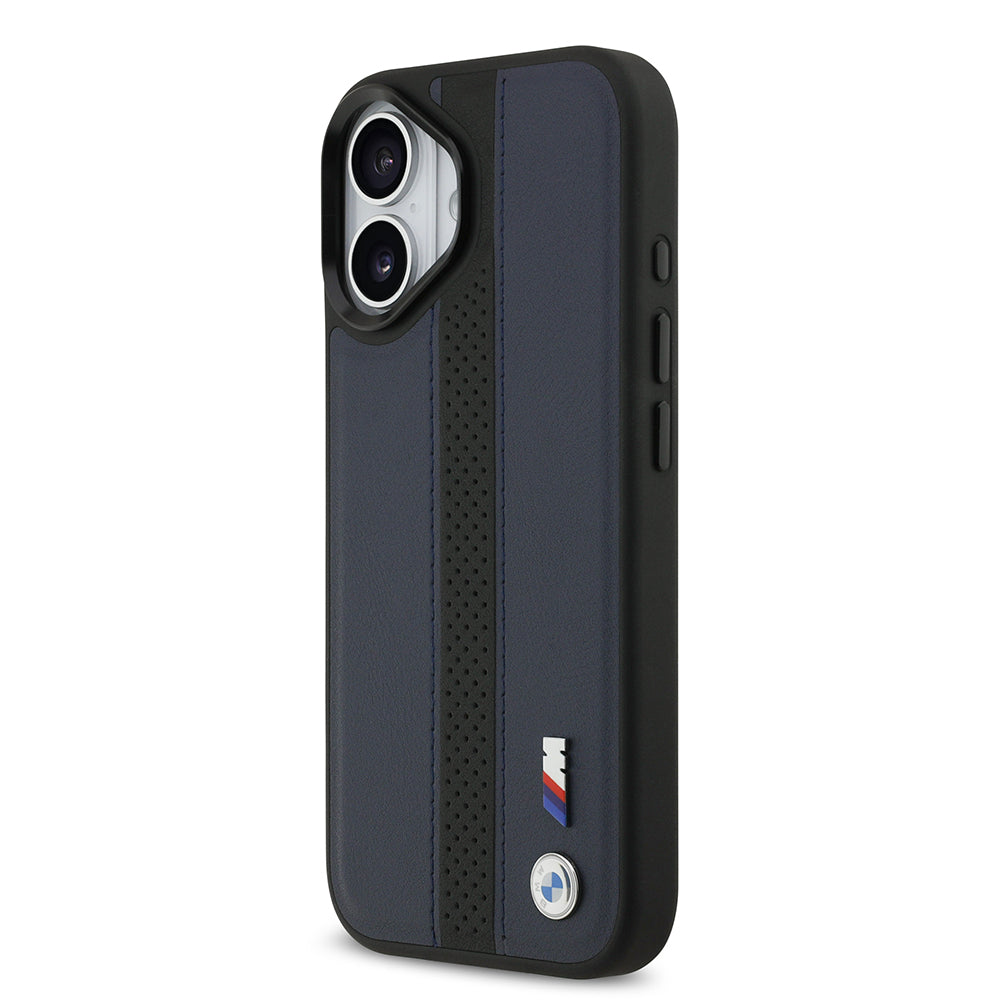 iPhone 17 Kılıf BMW Orjinal Lisanslı M-safe Şarj Özellikli Deri Arka Yüzey Metal Logolu Delikli Şerit Tasarımlı Kılıf