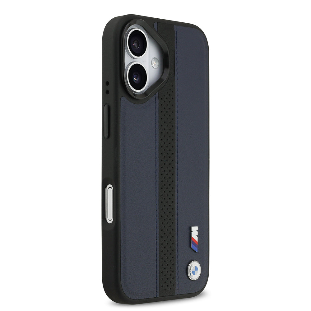 iPhone 17 Kılıf BMW Orjinal Lisanslı M-safe Şarj Özellikli Deri Arka Yüzey Metal Logolu Delikli Şerit Tasarımlı Kılıf