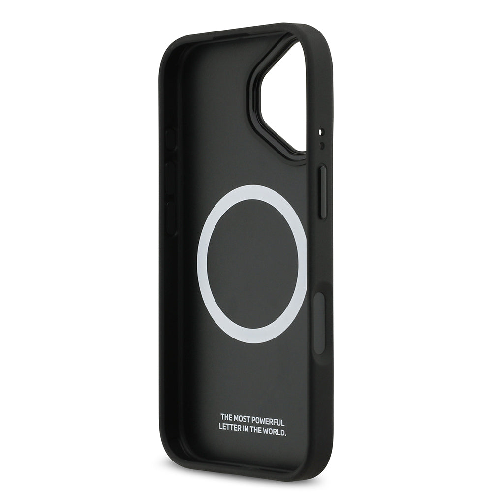 iPhone 17 Kılıf BMW Orjinal Lisanslı M-safe Şarj Özellikli Deri Arka Yüzey Metal Logolu Delikli Şerit Tasarımlı Kılıf