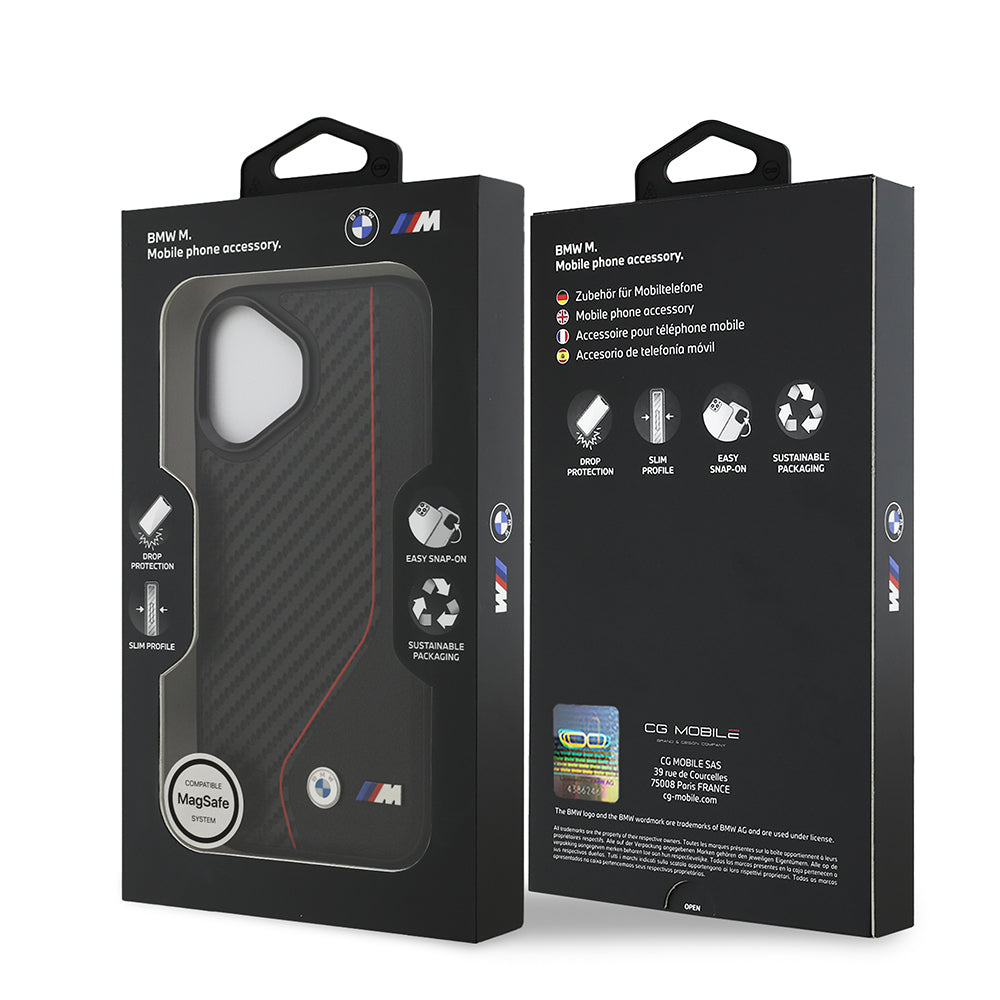 iPhone 17 Kılıf BMW Orjinal Lisanslı M-safe Şarj Özellikli Metal BMW ve M Logolu PU Karbon Tasarımlı Kılıf