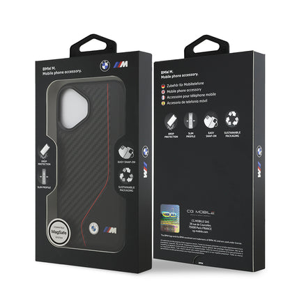 iPhone 17 Kılıf BMW Orjinal Lisanslı M-safe Şarj Özellikli Metal BMW ve M Logolu PU Karbon Tasarımlı Kılıf
