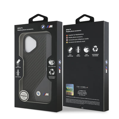 Apple iPhone 17 Kılıf BMW Orjinal Lisanslı M-safe Şarj Özellikli Metal BMW ve M Logolu PU Karbon Tasarımlı Kapak Kırmızı