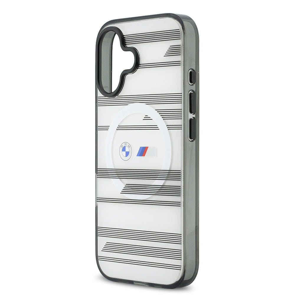 iPhone 17 Kılıf BMW Orjinal Lisanslı M-safe Şarj Özellikli Metal Kamera Butonlu Yatay Şeritli M Dizayn Kılıf