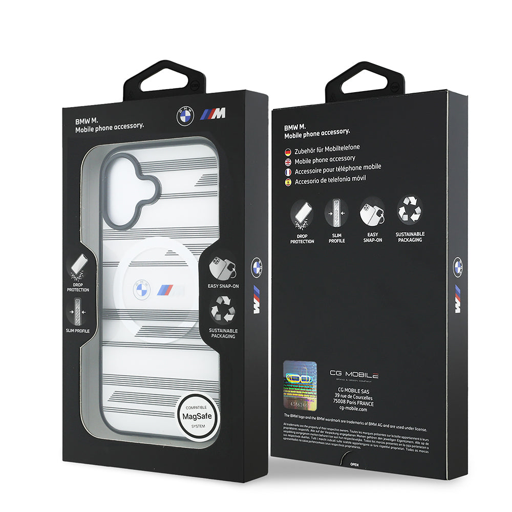 iPhone 17 Kılıf BMW Orjinal Lisanslı M-safe Şarj Özellikli Metal Kamera Butonlu Yatay Şeritli M Dizayn Kılıf