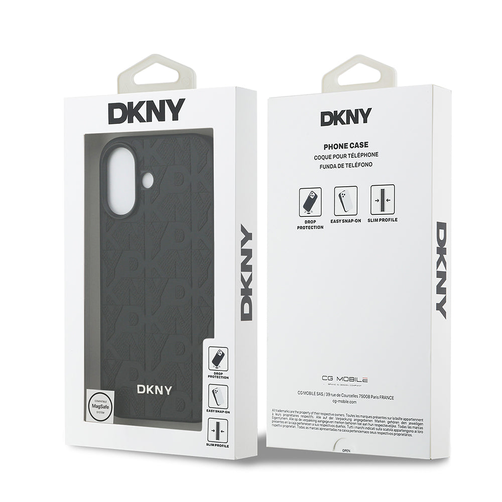 Apple iPhone 17 Kılıf DKNY Orjinal Lisanslı M-safe Şarj Özellikli 3D Yazılı Grid Pattern Kapak