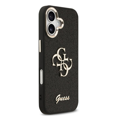 Apple iPhone 17 Kılıf Guess Orjinal Lisanslı 4G Büyük Metal Kamera Çerçeveli ve Logolu Glitter Kapak Gold