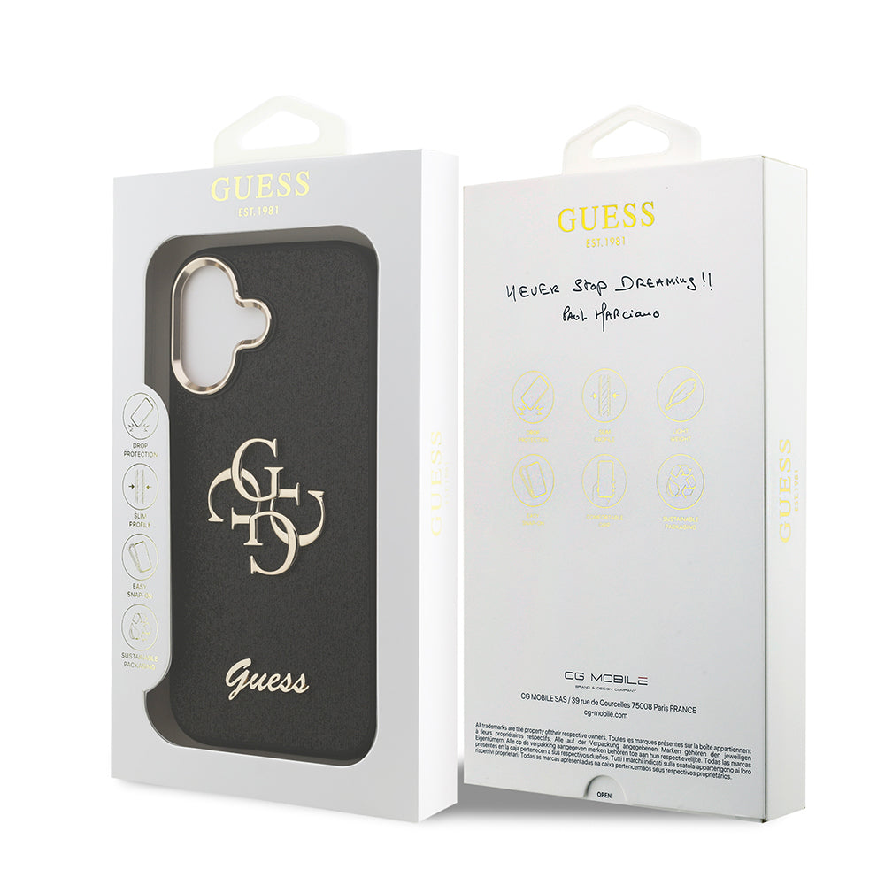 iPhone 17 Kılıf Guess Orjinal Lisanslı 4G Büyük Metal Kamera Çerçeveli ve Logolu Glitter Kılıf