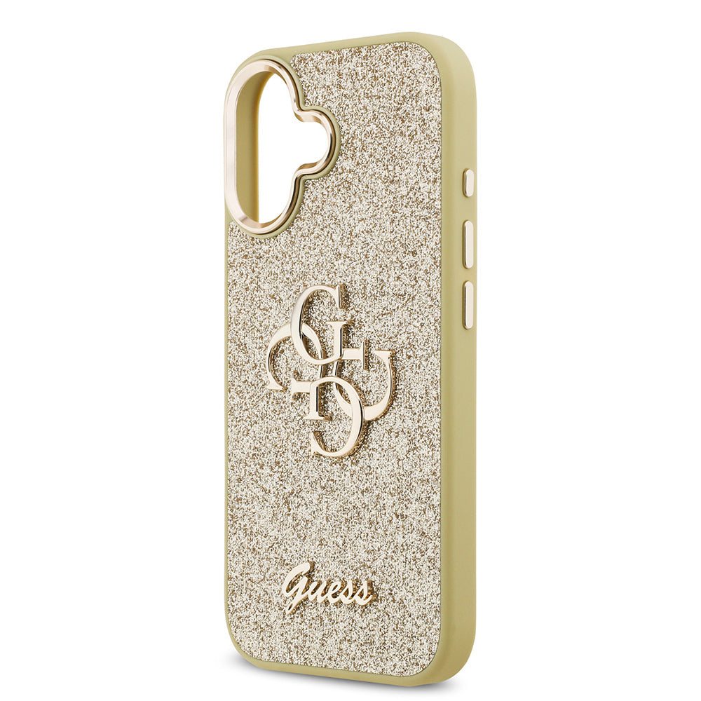 iPhone 17 Kılıf Guess Orjinal Lisanslı 4G Büyük Metal Kamera Çerçeveli ve Logolu Glitter Kılıf