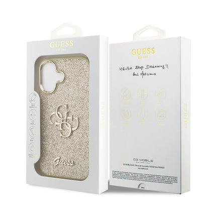 iPhone 17 Kılıf Guess Orjinal Lisanslı 4G Büyük Metal Kamera Çerçeveli ve Logolu Glitter Kılıf