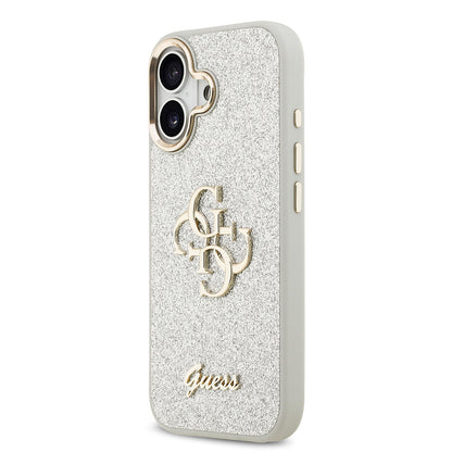 iPhone 17 Kılıf Guess Orjinal Lisanslı 4G Büyük Metal Kamera Çerçeveli ve Logolu Glitter Kılıf