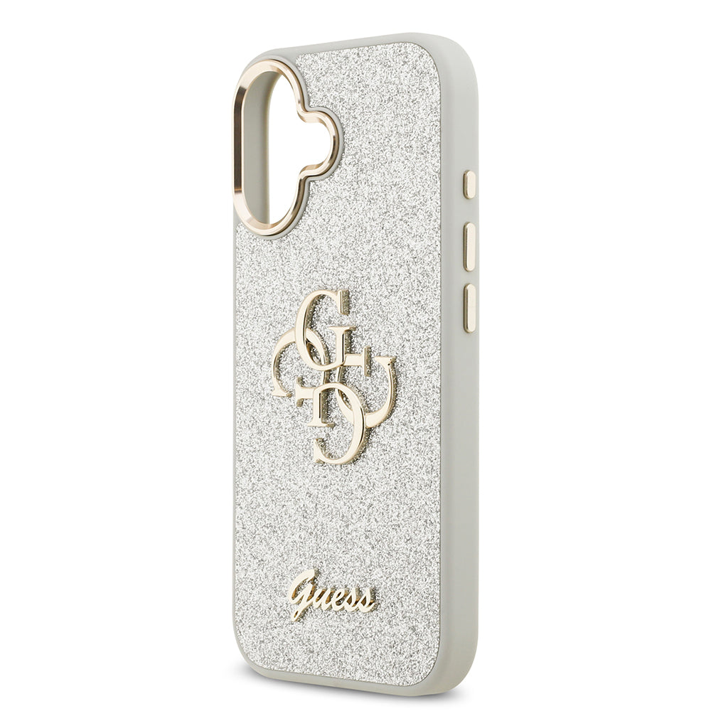 iPhone 17 Kılıf Guess Orjinal Lisanslı 4G Büyük Metal Kamera Çerçeveli ve Logolu Glitter Kılıf