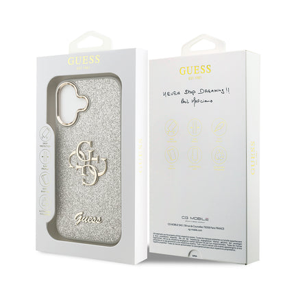 iPhone 17 Kılıf Guess Orjinal Lisanslı 4G Büyük Metal Kamera Çerçeveli ve Logolu Glitter Kılıf