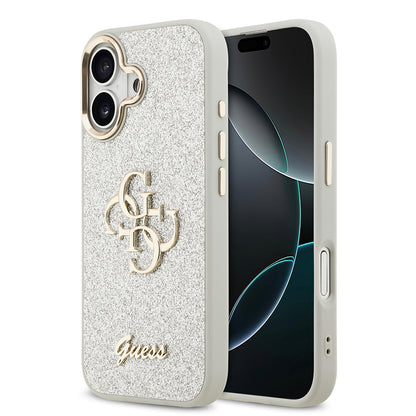 iPhone 17 Kılıf Guess Orjinal Lisanslı 4G Büyük Metal Kamera Çerçeveli ve Logolu Glitter Kılıf
