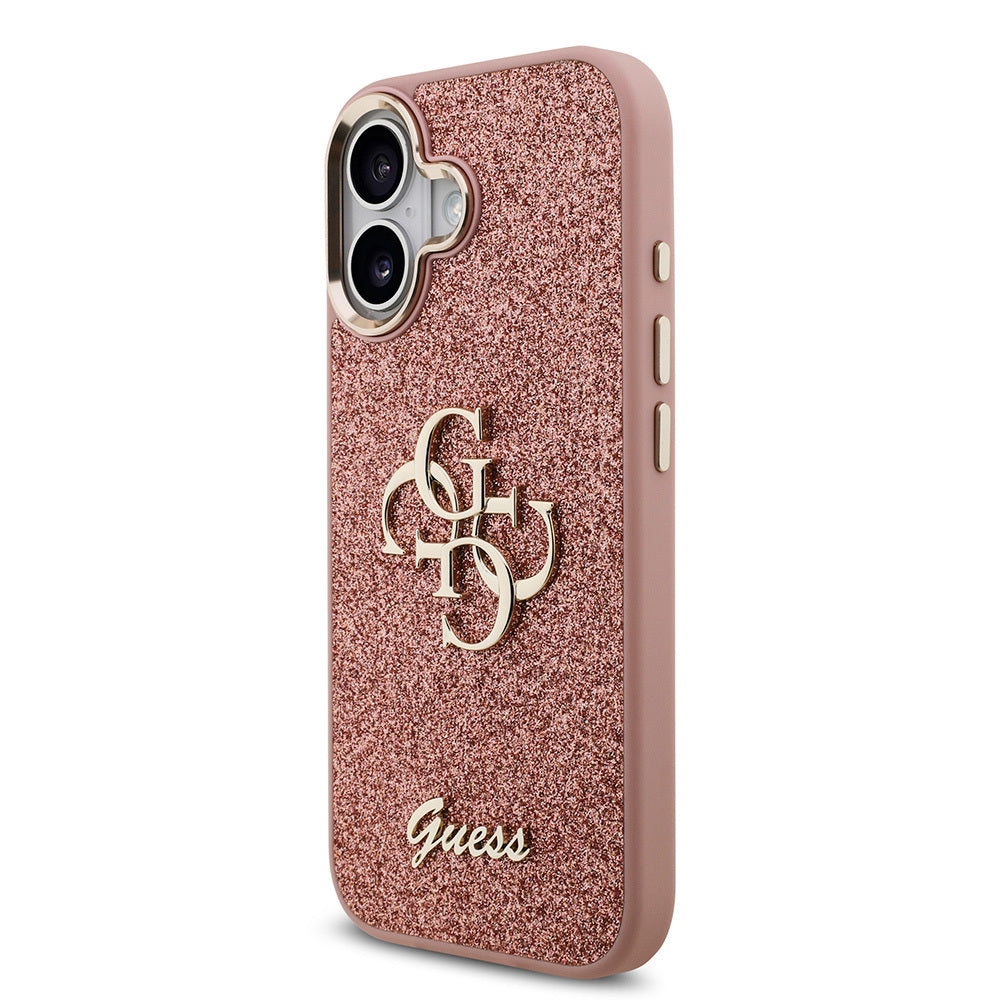 iPhone 17 Kılıf Guess Orjinal Lisanslı 4G Büyük Metal Kamera Çerçeveli ve Logolu Glitter Kılıf