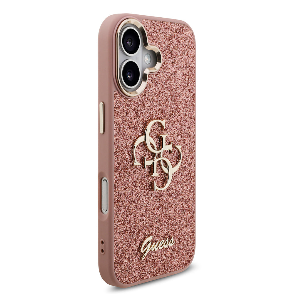 iPhone 17 Kılıf Guess Orjinal Lisanslı 4G Büyük Metal Kamera Çerçeveli ve Logolu Glitter Kılıf