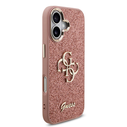 iPhone 17 Kılıf Guess Orjinal Lisanslı 4G Büyük Metal Kamera Çerçeveli ve Logolu Glitter Kılıf