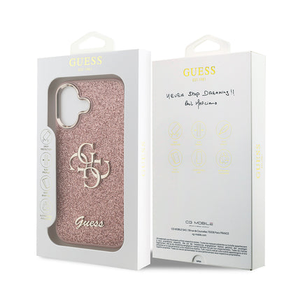 iPhone 17 Kılıf Guess Orjinal Lisanslı 4G Büyük Metal Kamera Çerçeveli ve Logolu Glitter Kılıf