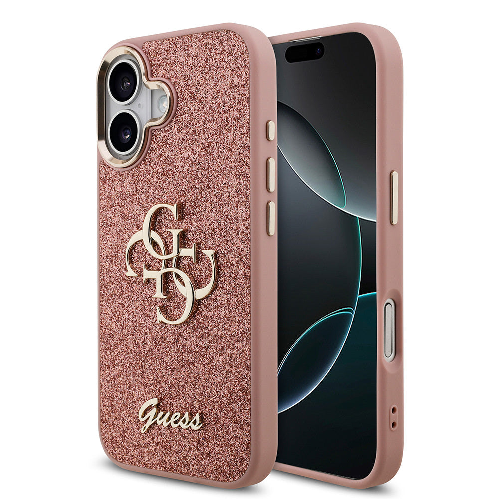 iPhone 17 Kılıf Guess Orjinal Lisanslı 4G Büyük Metal Kamera Çerçeveli ve Logolu Glitter Kılıf