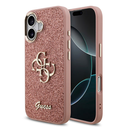 iPhone 17 Kılıf Guess Orjinal Lisanslı 4G Büyük Metal Kamera Çerçeveli ve Logolu Glitter Kılıf
