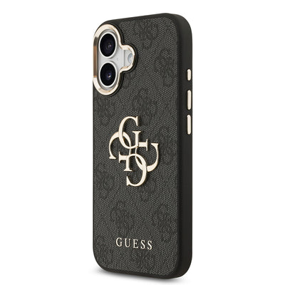 Apple iPhone 17 Kılıf Guess Orjinal Lisanslı Gold Metal Kamera Çerçeveli 4G Desenli Metal Büyük 4G ve Yazı Logolu Kapak Pembe