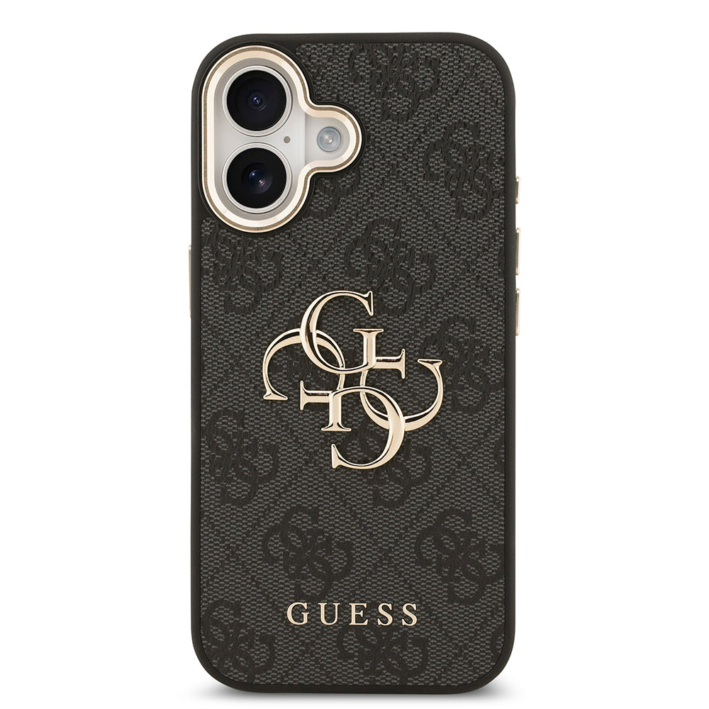 iPhone 17 Kılıf Guess Orjinal Lisanslı Gold Metal Kamera Çerçeveli 4G Desenli Metal Büyük 4G ve Yazı Logolu Kılıf