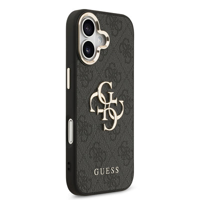 Apple iPhone 17 Kılıf Guess Orjinal Lisanslı Gold Metal Kamera Çerçeveli 4G Desenli Metal Büyük 4G ve Yazı Logolu Kapak Pembe