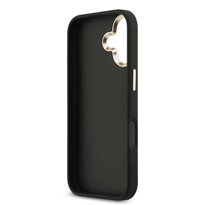 Apple iPhone 17 Kılıf Guess Orjinal Lisanslı Gold Metal Kamera Çerçeveli 4G Desenli Metal Büyük 4G ve Yazı Logolu Kapak Siyah