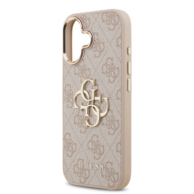 Apple iPhone 17 Kılıf Guess Orjinal Lisanslı Gold Metal Kamera Çerçeveli 4G Desenli Metal Büyük 4G ve Yazı Logolu Kapak Siyah