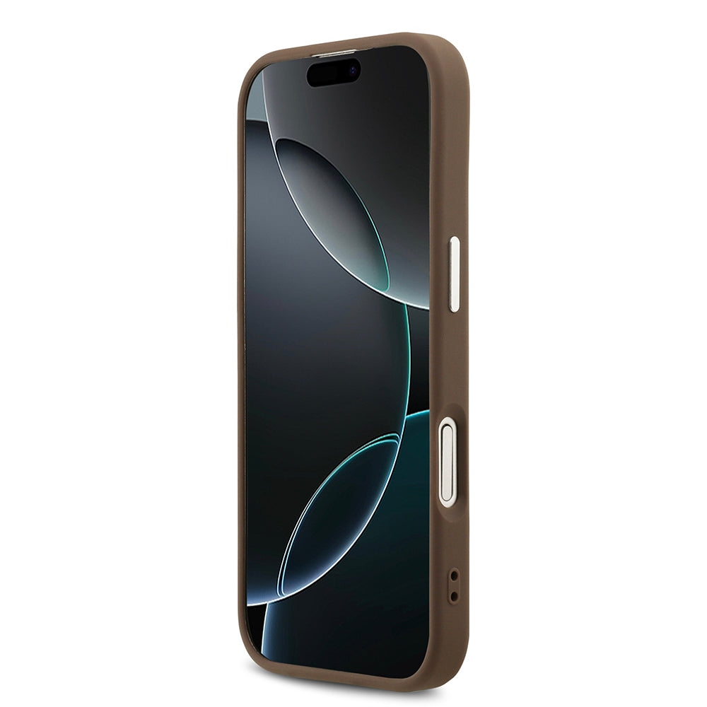 iPhone 17 Kılıf Guess Orjinal Lisanslı Gümüş Metal Kamera Çerçeveli 4G Desenli Metal Büyük 4G ve Yazı Logolu Kılıf