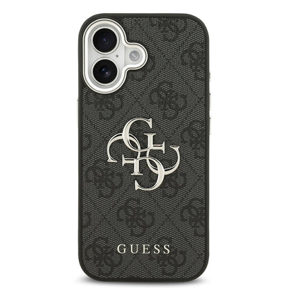 iPhone 17 Kılıf Guess Orjinal Lisanslı Gümüş Metal Kamera Çerçeveli 4G Desenli Metal Büyük 4G ve Yazı Logolu Kılıf