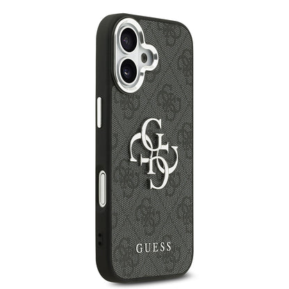 iPhone 17 Kılıf Guess Orjinal Lisanslı Gümüş Metal Kamera Çerçeveli 4G Desenli Metal Büyük 4G ve Yazı Logolu Kılıf