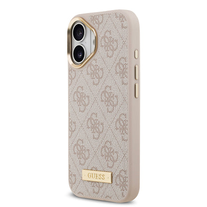 iPhone 17 Kılıf Guess Orjinal Lisanslı M-safe Şarj Özellikli 4G Desenli PU Metal Plaka Klasik Logolu Kılıf