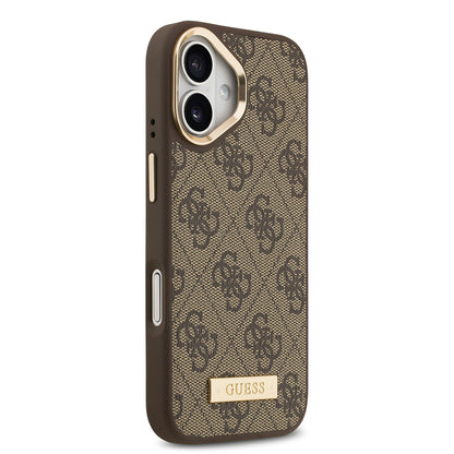 iPhone 17 Kılıf Guess Orjinal Lisanslı M-safe Şarj Özellikli 4G Desenli PU Metal Plaka Klasik Logolu Kılıf