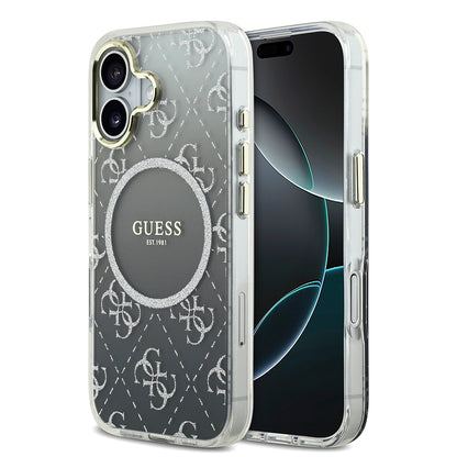 iPhone 17 Kılıf Guess Orjinal Lisanslı M-safe Şarj Özellikli 4G Desenli Simli Silikon Kılıf