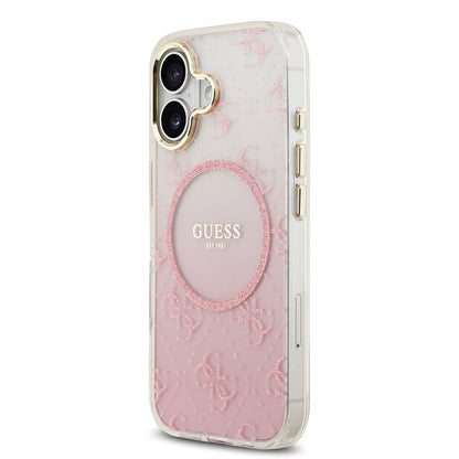 iPhone 17 Kılıf Guess Orjinal Lisanslı M-safe Şarj Özellikli 4G Desenli Simli Silikon Kılıf