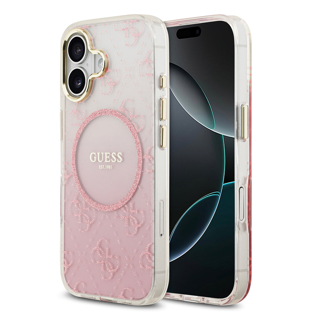 iPhone 17 Kılıf Guess Orjinal Lisanslı M-safe Şarj Özellikli 4G Desenli Simli Silikon Kılıf