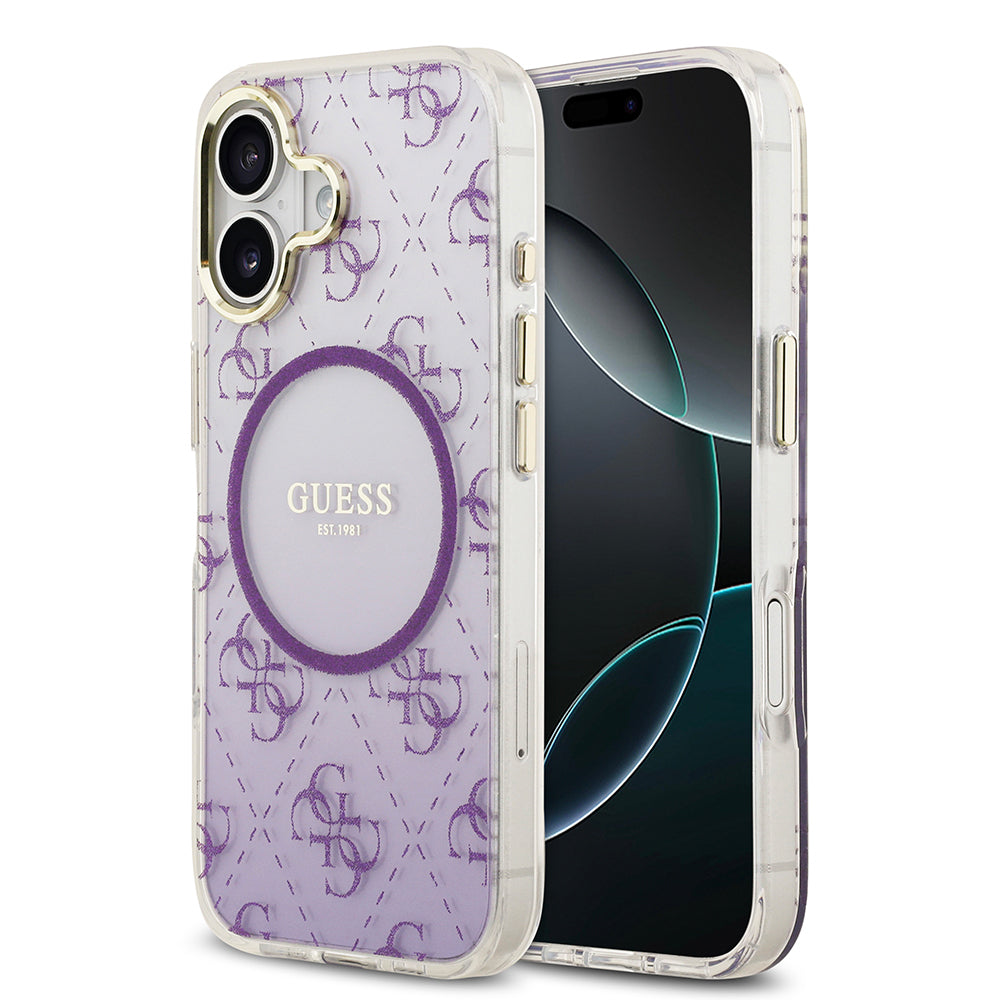 iPhone 17 Kılıf Guess Orjinal Lisanslı M-safe Şarj Özellikli 4G Desenli Simli Silikon Kılıf