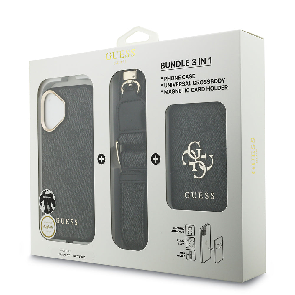 iPhone 17 Kılıf Guess Orjinal Lisanslı M-safe Şarj Özellikli Askılı ve 4G Logo Kartlıklı Kılıf